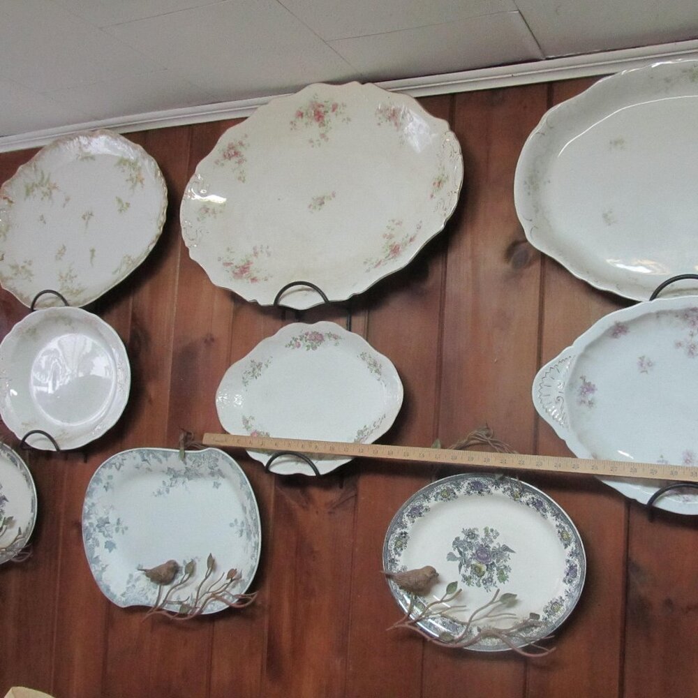Huge Distressed China 21 1/2" Large Antique Pink Floral Platter Victorian Antiqu